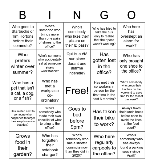 Return to Office - BINGO Card