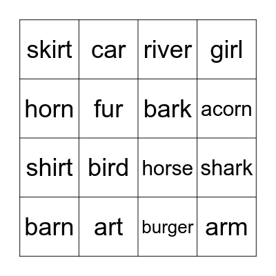 R-Controlled Vowel Bingo Card