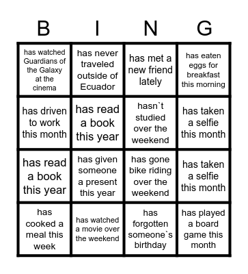 PRESENT PERFECT- Get to know your classmates Bingo Card