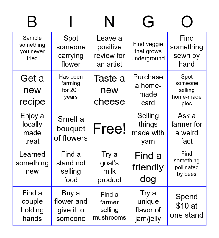 Farmer's Market BINGO! Bingo Card
