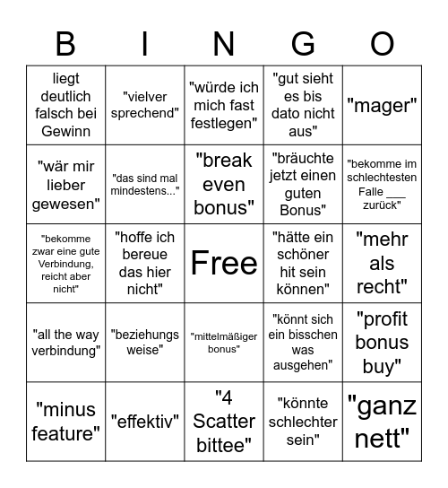 Casino Kontrolleur Bingo Card