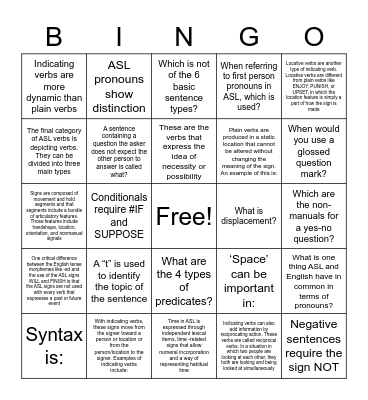 Syntax Bingo Card