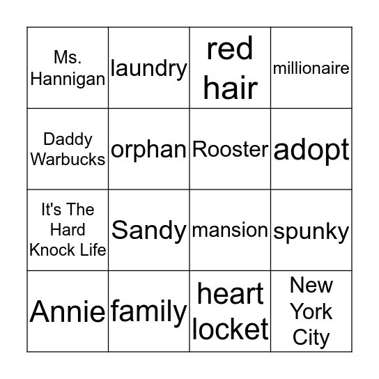 Annie Bingo Card