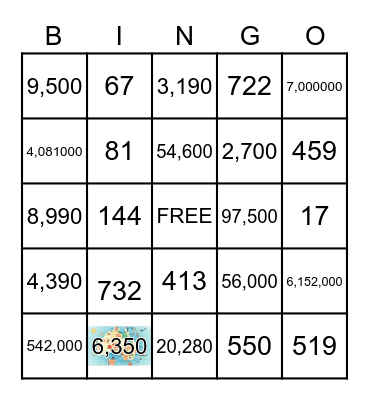 Big Numbers Bingo Card