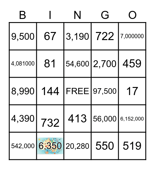 Big Numbers Bingo Card