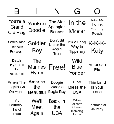 Memorial Day Bingo Card