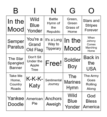 Memorial Day Bingo Card