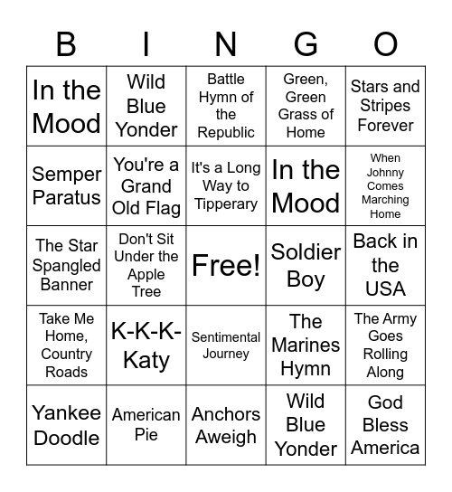 Memorial Day Bingo Card