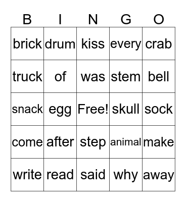 1st Grade Lesson 6 through 9 Bingo Card