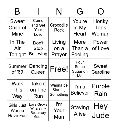 FUN SING-A-LONG SONGS Bingo Card