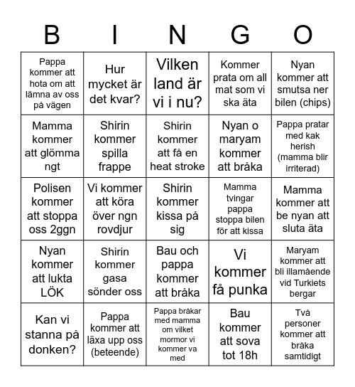 Resa till Kurdestan Bingo Card