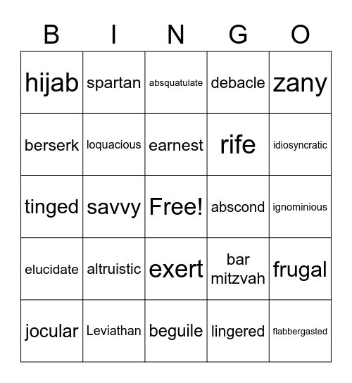 The Big List 8/7 Bingo Card