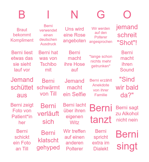Berni Bingo Card
