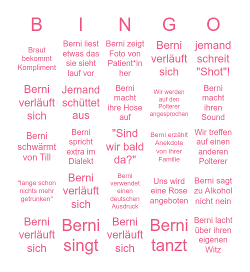 Berni Bingo Card