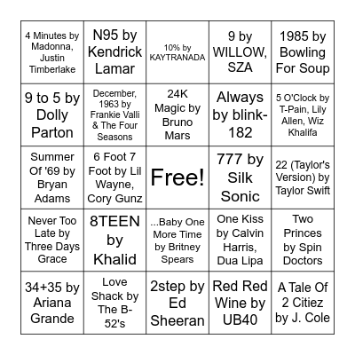 Music Bingo Card