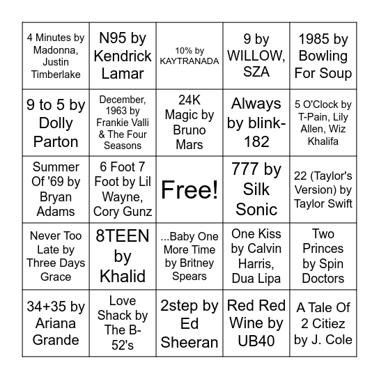 Music Bingo Card