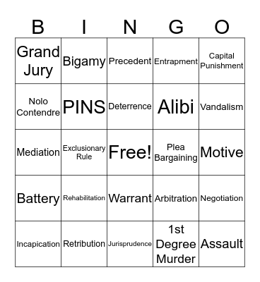 Street law final review 2 Bingo Card