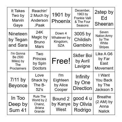 Music Bingo Card