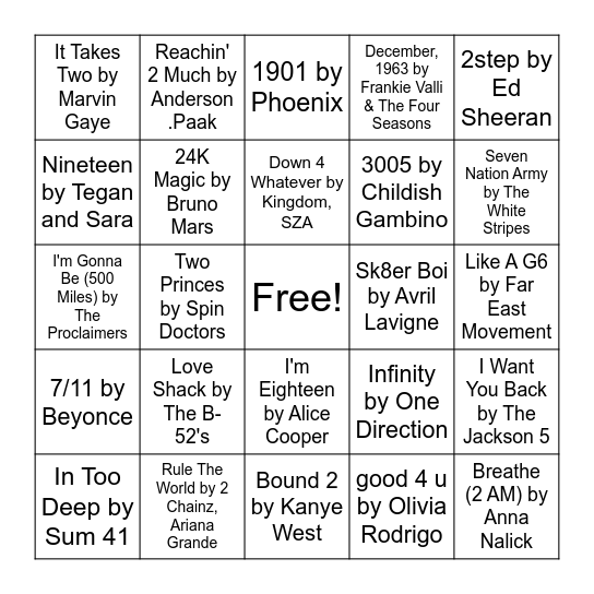 Music Bingo Card