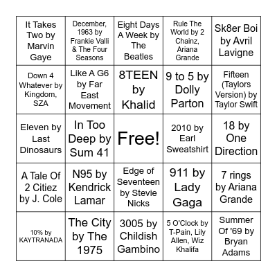 Music Bingo Card