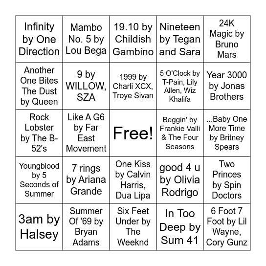 Music Bingo Card