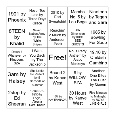 Music Bingo Card