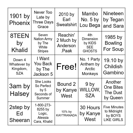 Music Bingo Card