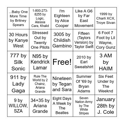 Music Bingo Card