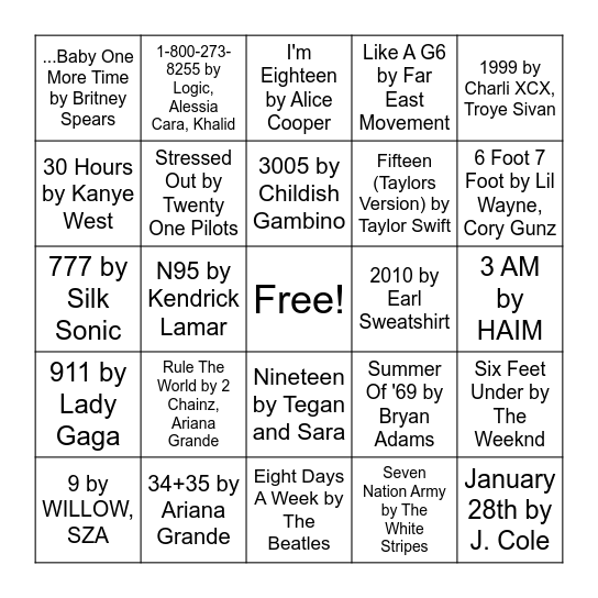 Music Bingo Card