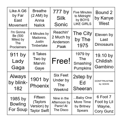 Music Bingo Card