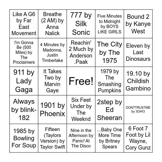 Music Bingo Card