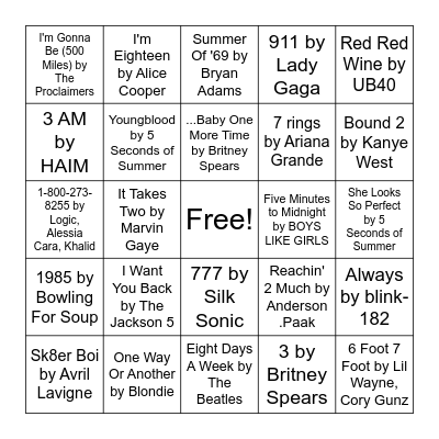 Music Bingo Card