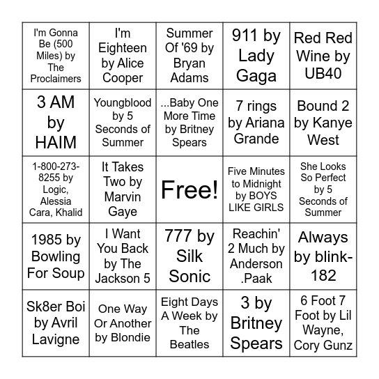 Music Bingo Card