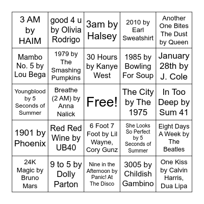 Music Bingo Card