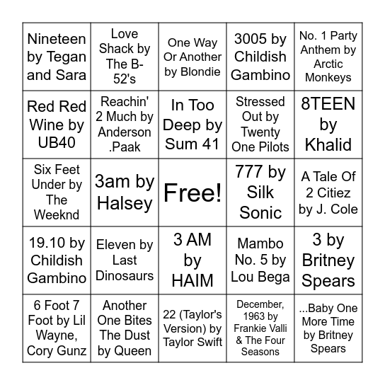 Music Bingo Card