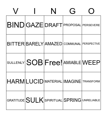 VINGO Bingo Card