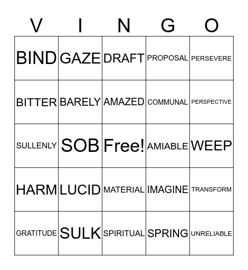 VINGO Bingo Card