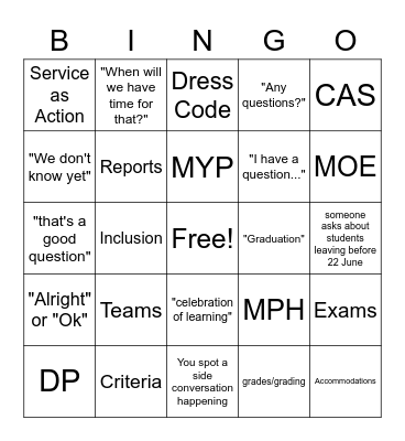 Tuesday BINGO Card