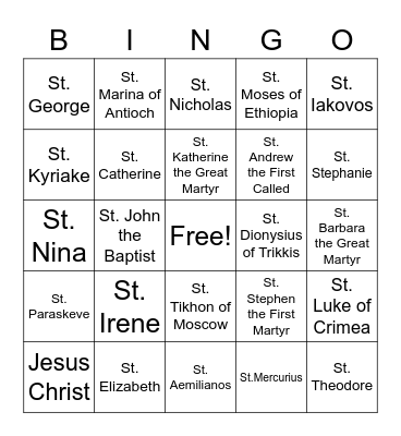 Orthodox Saints Bingo Card