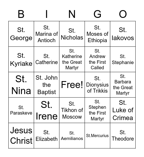 Orthodox Saints Bingo Card