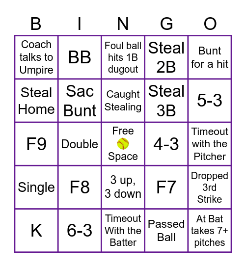 IHS Softball Bingo Card