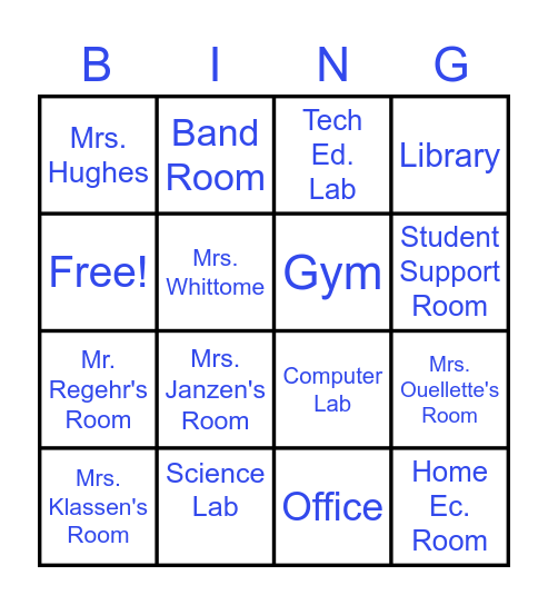 Welcome to Middle School Bingo Card
