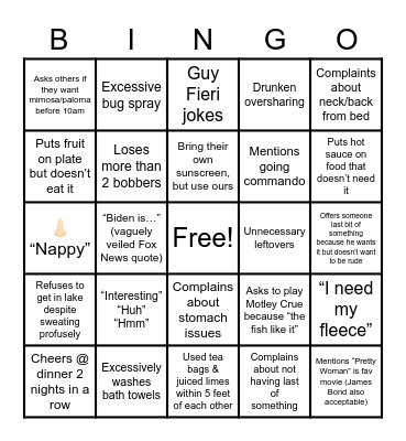 Memorial Day Sufferance Bingo Card