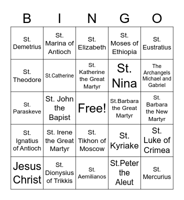 Orthodox Saints Bingo Card