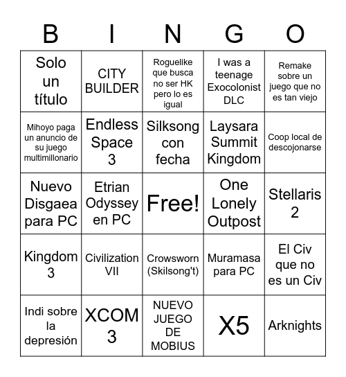 E3sn't Bingo Card