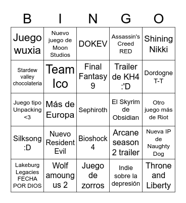 no E3 2023 Bingo Card