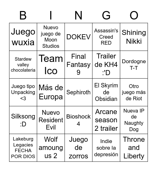 no E3 2023 Bingo Card