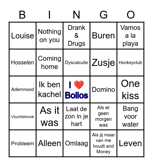 🎤 Bollos Lustrum Muziek Bingo 🎶 Bingo Card