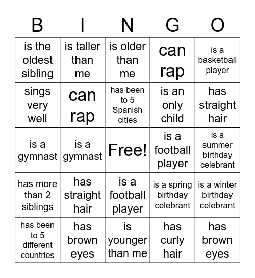 HUMAN BINGO Card