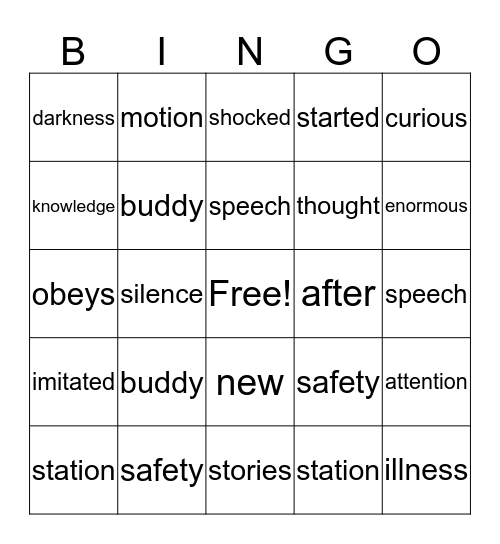 2nd Grade Bingo Card